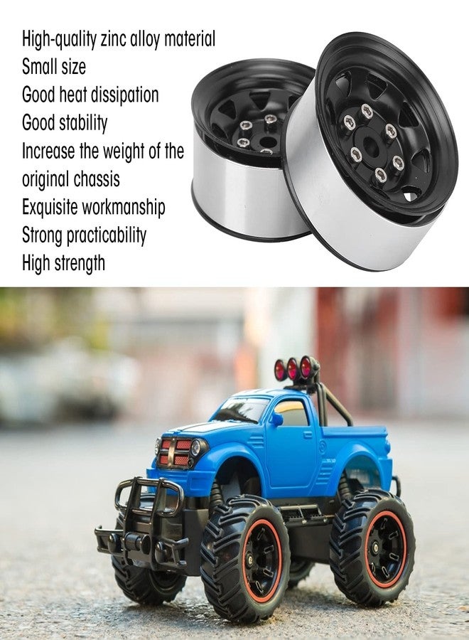 equlup 4 Pcs RC Wheel Hub, 1.55 Inch RC Wheel Rim Hub 5 Hole Silver Rim Universal Simulation Tire Beadlock Accessories for Axial AX90069 Crawlers (Black) - Image 5